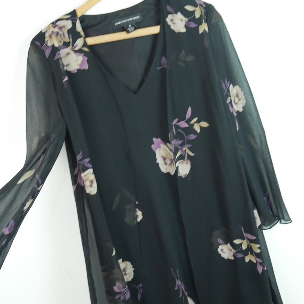 Vintage Y2K Whimsigoth Dress Silk Chiffon Sheer Dark Floral Goth Fairy Grunge 10 - Picture 4 of 8